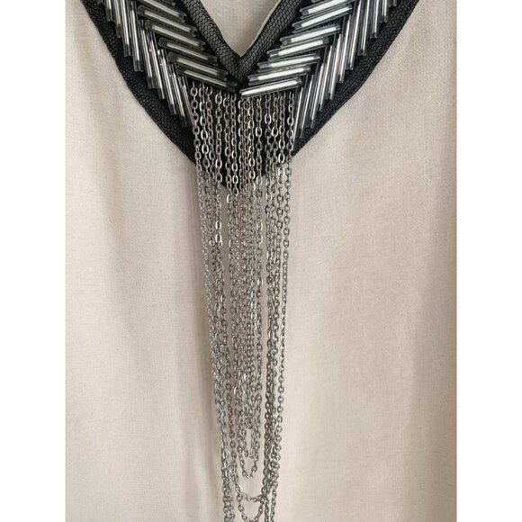 Forever 21 Boho Sleeveless Blouse V-Neck Embellished Beaded Trim Layer Tank Top - Picture 6 of 11